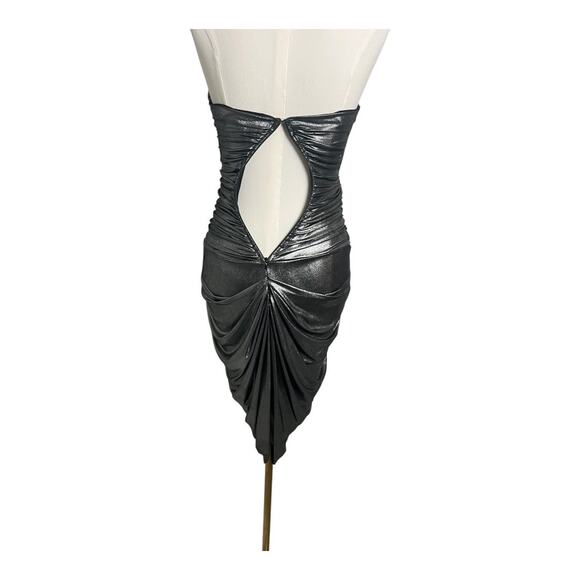Bebe Pewter Draped Cocktail Dress Party Evening Date Night Out XS Strapless - Picture 3 of 12